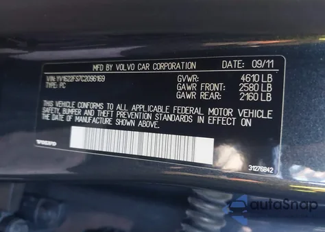 2012 Volvo S60 T5 z USA, uszkodzony, nr VIN YV1622FS7C2096169